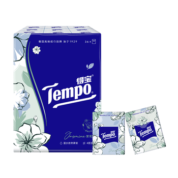 得宝（TEMPO）一博同款 手帕纸 茉莉花味4层7张*36包 湿水不破 纸巾小包 面巾纸