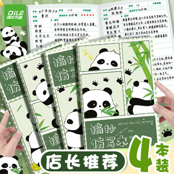 递乐 A5摘抄仿写本悠闲熊猫卡通儿童幼儿园小学生好词好句积累仿写本32张/本 4本装 B1058悠闲熊猫