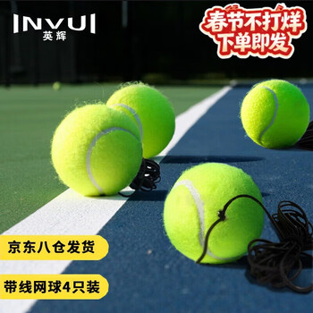 英辉（INVUI）带线网球 单人网球回弹训练耐磨带绳网球 4个装
