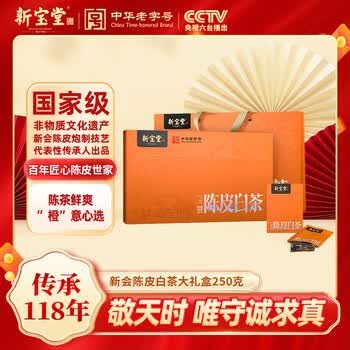 岭南新宝堂新会陈皮白茶茶砖广东特产养生茶送礼礼盒250克送礼年货礼盒