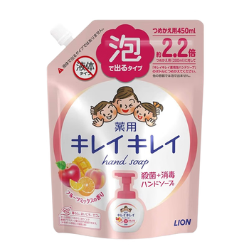 狮王（Lion）泡沫洗手液滋润温和易冲洗儿童成人通用原装进口450ml替换果香型