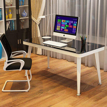 凡社钢化玻璃电脑桌台式 玻璃桌面书桌工作台加厚北欧简约办公习桌子