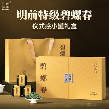 西湖工夫碧螺春绿茶明前特级新茶叶礼盒装210g送长辈领导礼品送人