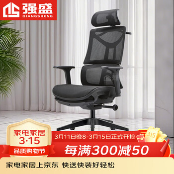 强盛永旺电脑椅办公椅人体工学椅网布椅家用学习书房椅多功能转椅子黑色