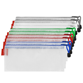 信发 TRNFA TN-2004-A6（五色） 10个装A6网格炫彩拉链学生文具收纳笔袋 PVC加厚透明防水旅行收纳袋