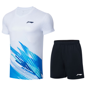 李宁T恤短裤套装男女同款速干凉爽比赛服AATT021 标准白-4 L