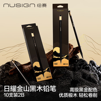 纽赛（NUSIGN）日耀金山轻奢六角杆皮头铅笔 绘画考试美术生素描礼物 10支NS729-2B【热门商品】得力旗下高端品牌