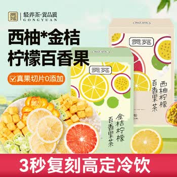 贡苑花草茶 西柚X金桔柠檬百香果茶2盒装210g 冷泡网红冻干鲜水果茶