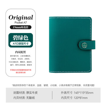 Filofax记事本英国小型便携高档手帐本真牛皮简约活页本original系列pocket A7 碧绿色026083 伴手礼