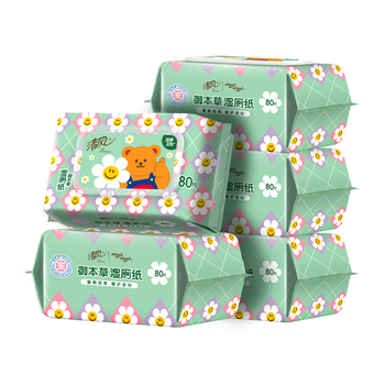 清风wiggle联名御本草湿厕纸80片*5包400片 医护认证 搭配卷纸湿纸巾