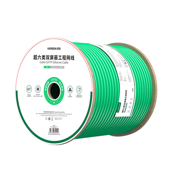 绿联超六类双屏蔽网线【0.58±0.008mm纯铜芯】CAT6A万兆网线抗干扰 网络POE工程家装箱线305米 90999