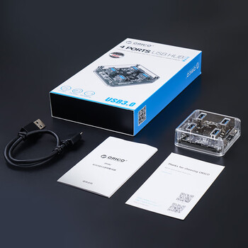 奥睿科（ORICO）USB分线器3.0 4口HUB扩展扩展坞转换器 笔记本电脑一拖四集线器延长线带供电接口全透明 