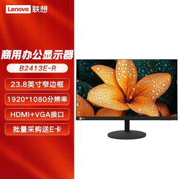 联想 来酷电脑办公显示器 23.8英寸 全高清微边框显示屏 VGA+HDMI接口 B2413E-R