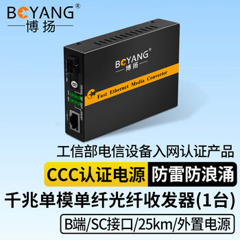 博扬（BOYANG）千兆单模光纤收发器 单纤收发器 单模光电转换器 防雷SC接口25公里外置电源一台B端 BY-WG613B