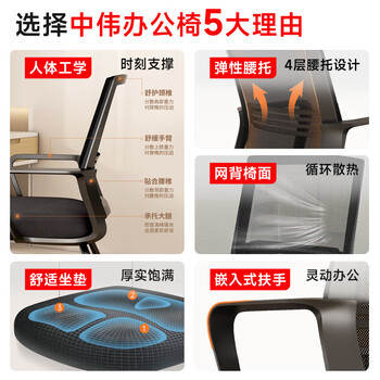 中伟（ZHONGWEI）办公椅电脑椅弓形会议椅员工椅子人体工学椅家用学习椅网布椅