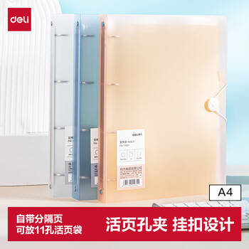 得力（deli）A4金属文件夹孔夹 可放11孔活页袋试卷夹办公资料档案票据夹活页夹 学习用品单支装透明 PE110-T