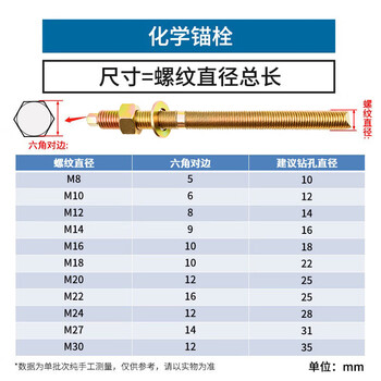 天猴化学锚栓 化学螺栓  化学膨胀螺丝化学膨胀螺栓锚栓含药剂 M22*280（2套）4.8级彩锌带药剂