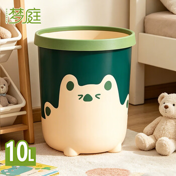 梦庭 创意垃圾桶压圈式10L家用办公室大号卡通款 客厅纸篓大容量 绿色