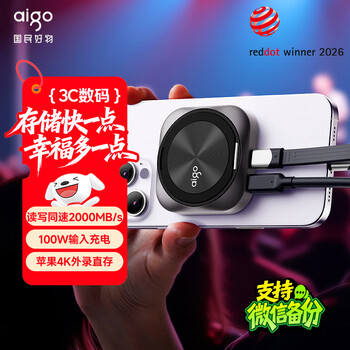 爱国者（aigo）500GB 磁吸移动固态硬盘（PSSD）P5S USB3.2高速读取2000MB/S 手机支架PD供电移动硬盘