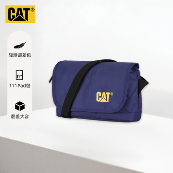 卡特（CAT）斜挎包单肩包轻便邮差包休闲挎包11英寸iPad包潮翻盖大容蓝84512