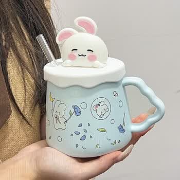 八千行马克杯陶瓷带盖高颜值杯子女友生日礼物闺蜜礼物办公室吸管水杯子