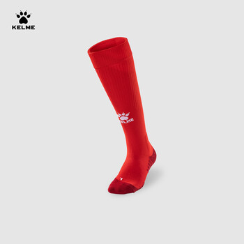 卡尔美（KELME）成人长筒足球袜加厚毛巾底防滑比赛训练运动高筒袜子男 红色