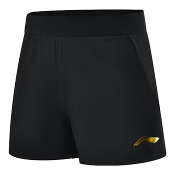 李宁（LI-NING）乒乓球裤羽毛球男女款速干透气球裤训练运动短裤 黑色 L