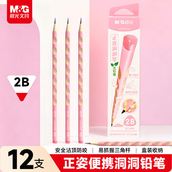 晨光（M&G）文具2B洞洞铅笔12支  小学生专用 涂卡笔 铅笔考试专用儿童幼升小暑假练字三角木杆沾顶粉AWP307A9