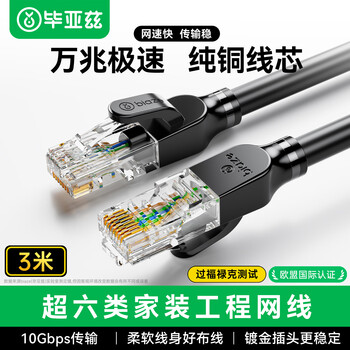 毕亚兹 纯铜超六类万兆网线 CAT6A类成品线 家用电脑网络宽带工程跳线兼容千兆8芯2.5g连接线 3米