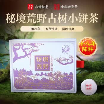 下关沱茶茶叶普洱茶生茶十八年陈料 2024年秘境荒野古树小铁饼160g