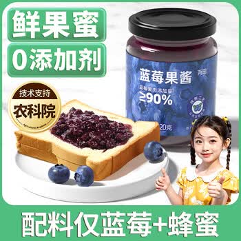 丙田 蓝莓果酱220g 0脂肪果肉无添加蔗糖 烘焙面包涂抹水果酱儿童冲饮