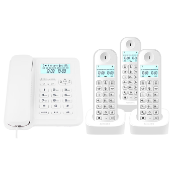 飞利浦（PHILIPS）数字无绳电话机 无线座机 子母机 办公家用 信号覆盖广 屏幕白色背光 DCTG167一拖三白色