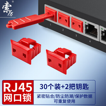 索厉 网口锁 可拆卸网口塞/RJ45端口锁/电脑交换机工控机/工具2把+红色30个/外盖式网口防尘塞/ 20190