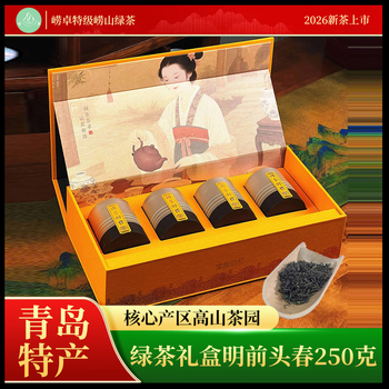崂卓崂山绿茶礼盒装2026新茶250g明前头春茶叶 山东青岛特产