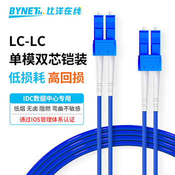 BYNET比洋在线  电信级铠装光纤跳线LC-LC带双接头  单模双芯双工 抗拉压防鼠咬低烟无卤环保网线光纤线  1米