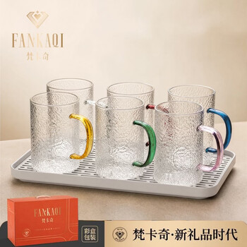 梵卡奇（FANKAQI）高颜值家用耐高温高硼硅玻璃杯套装带把手女士水杯