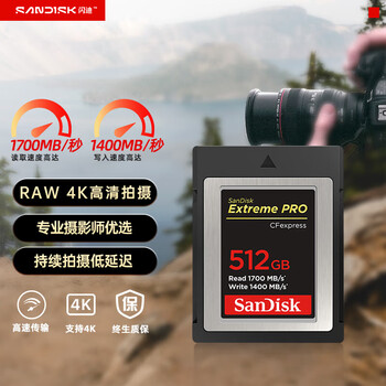 Sandisk闪迪512GB CFexpress Type B存储卡 微单高速影像 内存卡 读速1700MB/s 写速1400MB/s 兼容部分XQD相机