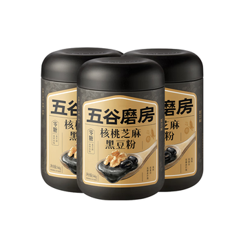 五谷磨房黑芝麻糊五黑粉米糊无糖核桃芝麻黑豆粉即食代餐546g*3