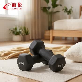 诚悦彩色浸塑哑铃男女士家庭用健身塑型器材组合套装10kg*2黑灰CY-533