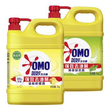 奥妙（OMO）洗洁精【超值组合】餐具去油除菌洗涤剂1KG*2桶（茶香+柠檬香）