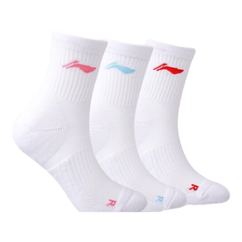 李宁（LI-NING）羽毛球袜中筒毛巾运动袜女款毛巾袜吸湿排汗AWTS005-2三双装白色