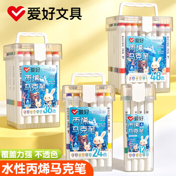 爱好（AIHAO）丙烯马克笔水性儿童水彩笔不透色彩绘涂鸦画笔套装12色DPM1200水彩笔美育画画笔毕业礼物