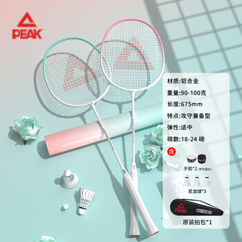 匹克羽毛球拍儿童成人比赛训练超轻耐打双拍合金套装 粉绿