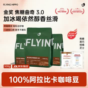FLYING HIPPO焦糖曲奇意式拼配咖啡豆拿铁美式油脂丰富现磨浓缩咖啡豆500g