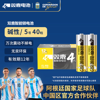双鹿智能锁电池40粒盒装 碱性5号适用指纹锁电子门锁小米TCL德施曼PHILIPS鹿客VOC凯迪仕LR6/AA
