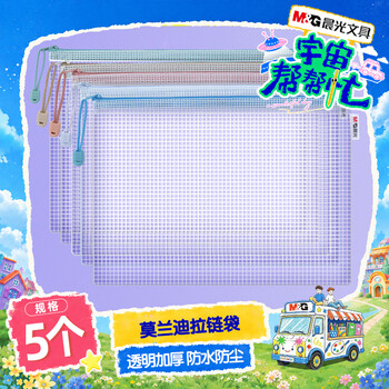 晨光（M&G）【宇宙帮帮忙同款】 学生科目袋A4学科袋莫兰迪色网格拉链袋资料分类收纳透明试卷袋具袋ADM945R9