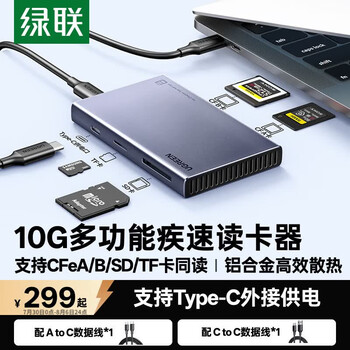 绿联cfa/cfb读卡器USB/Type-C3.2多功能读SD/TF卡支持索尼佳能相机手机无人机CFexpressA/B内存卡