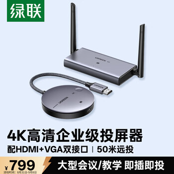 绿联HDMI无线投屏器4K高清会议同屏器适用笔记本电脑台式机接电视显示器投影仪点对点50米传输器90909