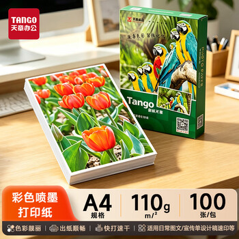 天章 （TANGO）彩喷纸A4彩色喷墨打印纸110g杂志海报宣传单彩印纸简历照片相片打印纸100张/包新绿天章
