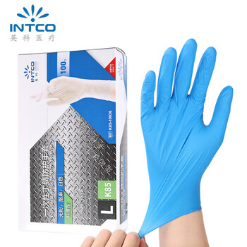 英科医疗（INTCO） K85-10016 一次性丁晴橡胶防护手套 蓝色 L码 100只/盒